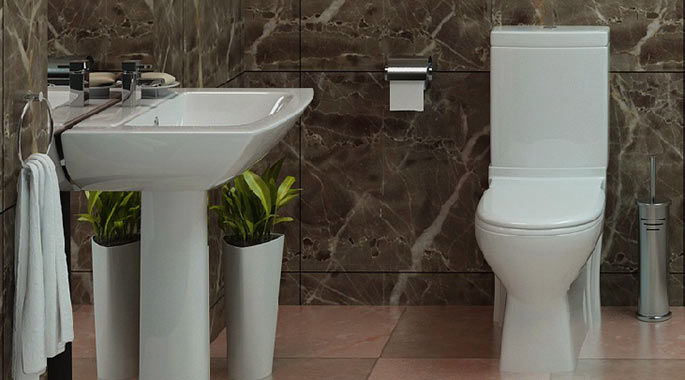 дизайн маленького туалета - выбор материала