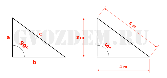 Прямоугольный треугольник по теореме Пифагора